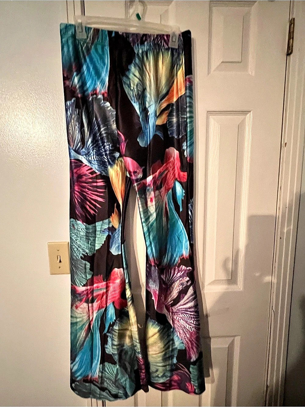 Women's Abstract Wide Leg Pants in Black & Blue
